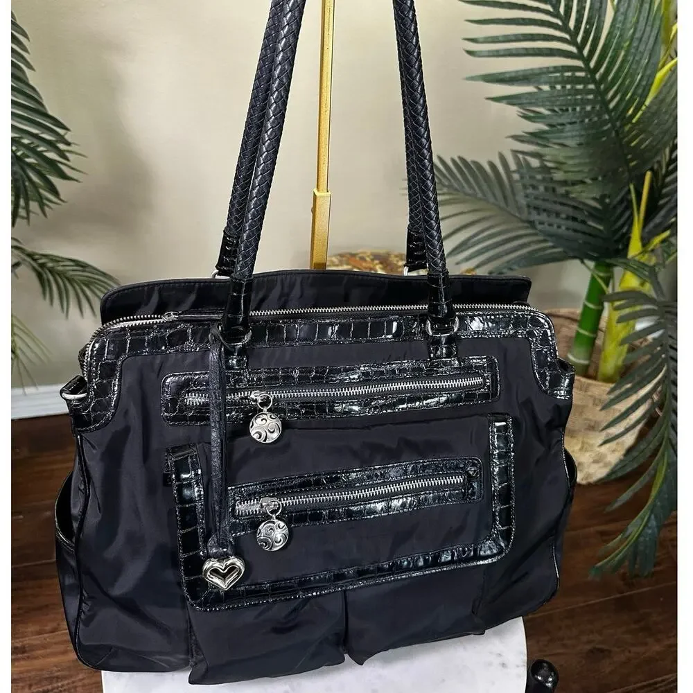 Brighton Smart Tech Maxwell Bag Laptop Organizer Croc Embosssed Leather Nylon